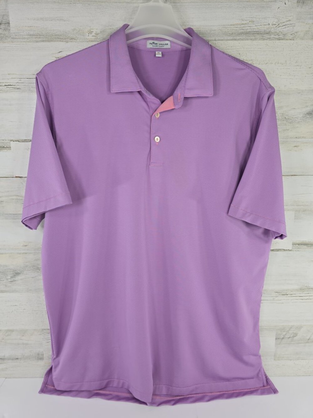 PETER MILLAR Summer Comfort XL Men's Purple Striped Polo Golf Sleeve Logo Resort